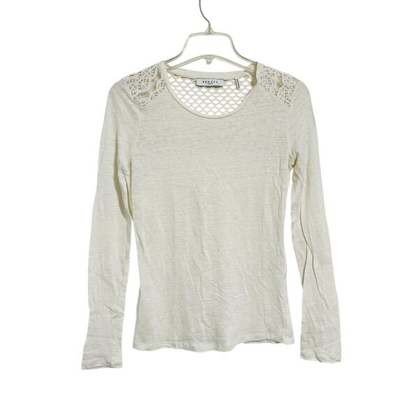 Sandro Paris Linen Lace Mesh Top Size US Small FR 1 Ivory Coquette Whimsigoth - Picture 1 of 8